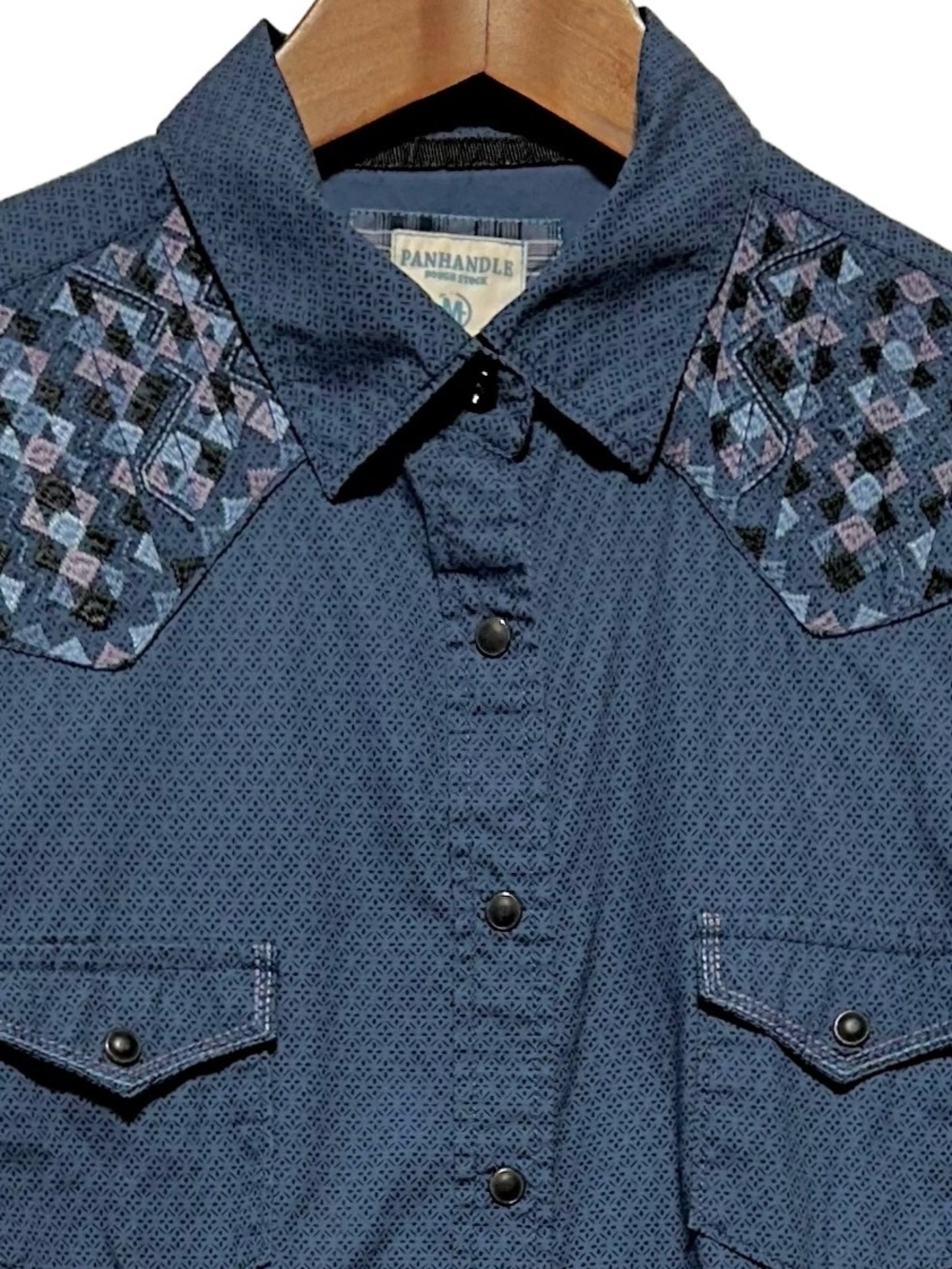Panhandle Rough Stock Western Snap Shirt Embroidered Yoke Cowboy Rodeo Aztec M - Picture 3 of 9